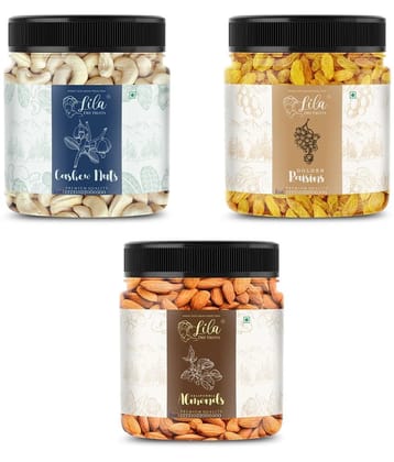 Lila Dry Fruits Cashew (500gm), Almond(500gm) & Green Raisin(500 gm) Combo | Kaju Badam Kishmish