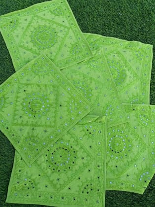 Khamma Ghani Stylish Cotton Green Cushion Covers Mirror Work-Set of 2