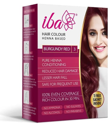 Iba Pure Henna based Powder Sachet Hair Colour, Burgundy Red, Naturally Coloured Hair & Long Lasting, 70gm (Pack of 1)