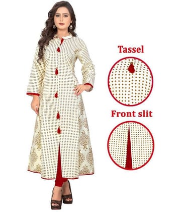Vbuyz White Cotton Front Slit Kurti