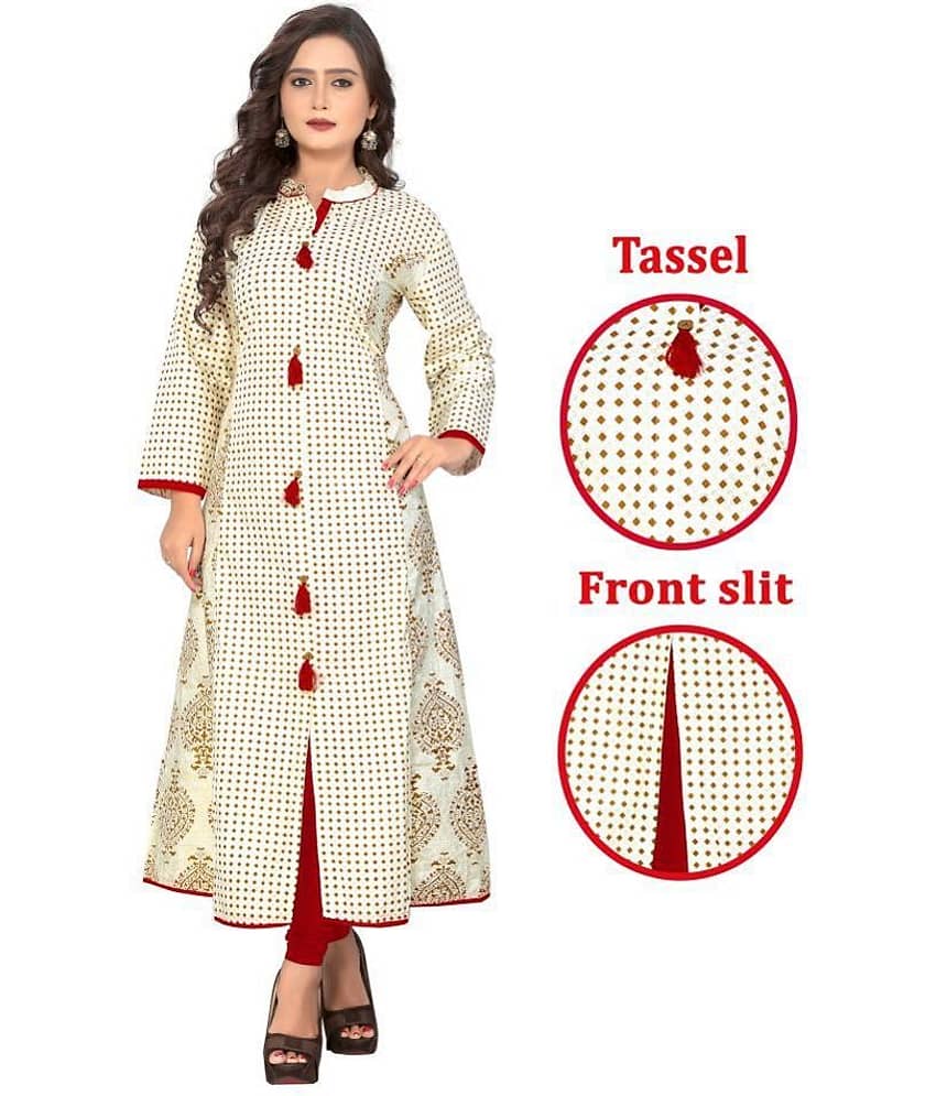 Vbuyz White Cotton Front Slit Kurti