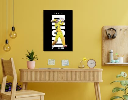 "MS Dhoni: Thala #07"- Shiny & Sturdy Metallic Poster  Art That Pops & Sticks-A3 / Black