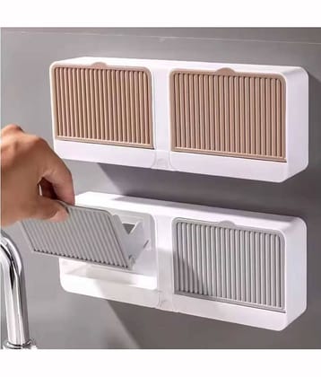 Radhe Creation Soap Holder Soap Box with Lid 2 Grid, All-in-One Bathroom Wall Shelf – Sliding Cover Storage for, Soap, Cosmetics, Smartwatch – Minimalist Wall Organizer