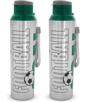 Dhara Stainless Steel Breeze 900 Green Stainless Steel Fridge Water Bottle 850 mL ( Set of 2 )