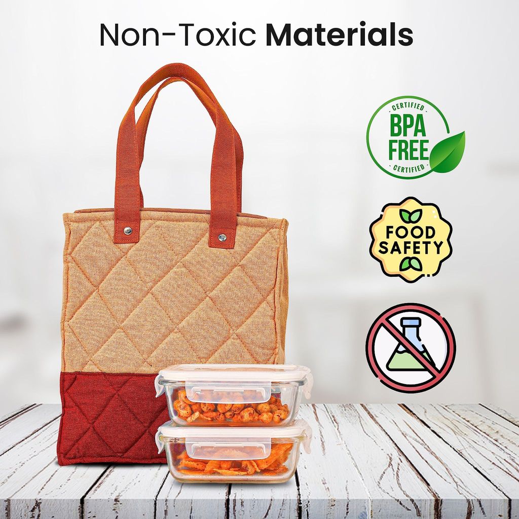 Femora Borosilicate Glass Microwave Safe Container Multipurpose Lunch Box for Office, Maroon, Rectangle-400 ml (2 Container), Rectangle-620 ml (1 Container).