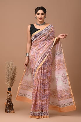 JAIPUR HANDBLOCK PRINT Exclusive collection of handblock printed pure chanderi silk sarees with blouse piece.