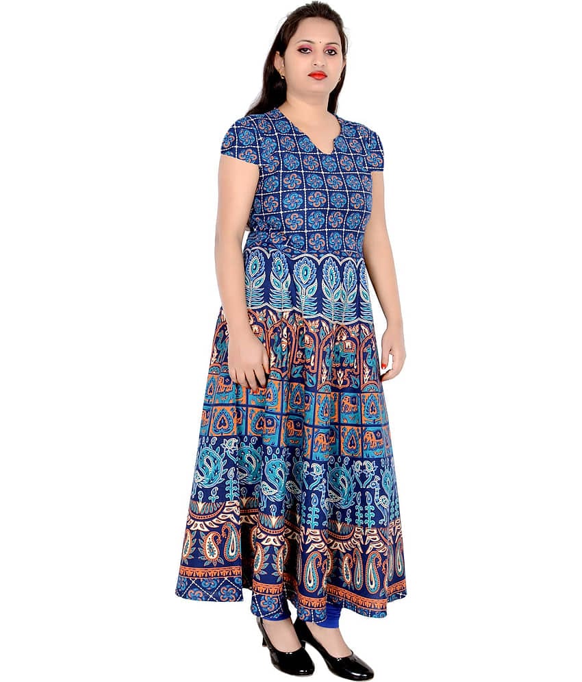 Sttoffa - Turquoise Cotton Women's Flared Kurti