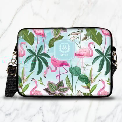 Flamingo Foliage Laptop Bag-Blue / 13.3"