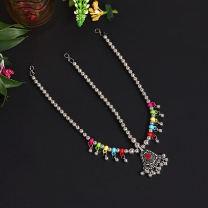 Assorted Color Oxidised Matha Patti (MTP347MLT)-Length: 16.50 CM x Width: 33.00 CM / Silver / Alloy With Good Quality Silver Plated