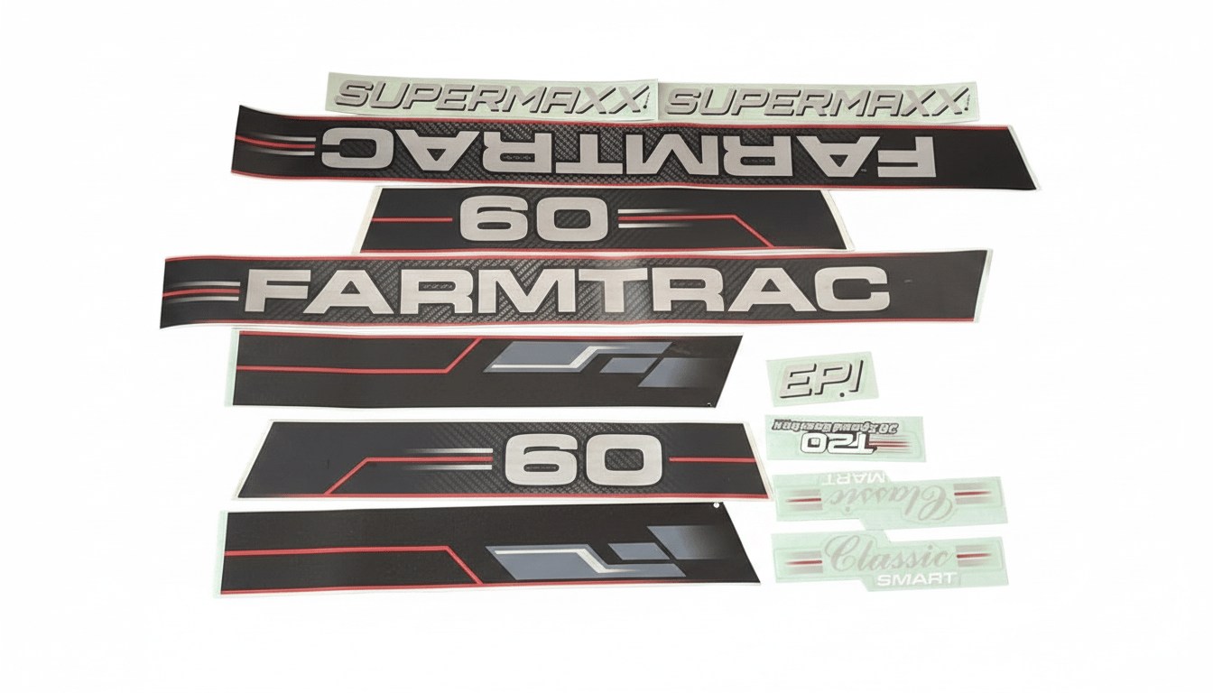 Malhotra Modifier Farmtrac 60 Black Stickers Set Tractor Vinyl Decal Sticker Kit, Black and Red, Weather Resistant, 6 Pieces, Glossy Finish, for Vehicle Decoration, 10 x 5 cm