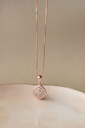 Ecentric Square Rose Gold Plated Sterling Silver Pendant-With Chain / Rose