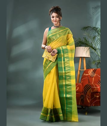 Desh Bidesh Cotton Woven Tant Saree Without Blouse Piece ( Yellow )