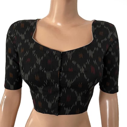 Ikat Cotton Pot neck Blouse, Black, BI1167-S