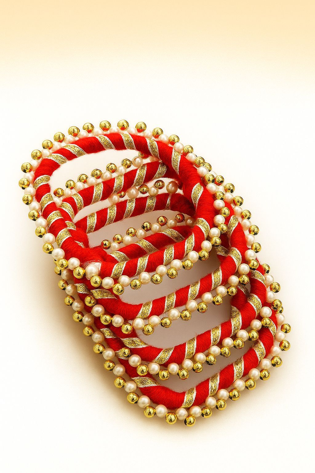 Set of 4 red resham and beads handmade bangles