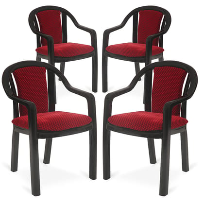 Supreme Furniture Ornate Plastic Cushion Chair with-Arm Suitable for Home, Garden, Office, Living Room, Cafeteria, Restaurant, Hotel, Resort and Indoor(Set of 4, Black-Red) Supreme Furniture Ornate Plastic Cushion Chair with-Arm Suitable for Home, Garden, Office, Living Room, Cafeteria, Restaurant, Hotel, Resort and Indoor(Set of 4, Black-Red)