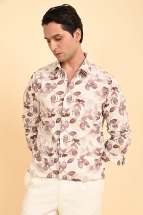 Velma - Cotton Printed Shirt - Brown-S-38 / BROWN