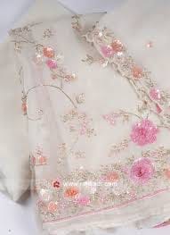 Unstitched White floral Embroidered organza Salwar Suit Material Unstitched White floral Embroidered organza Salwar Suit Material