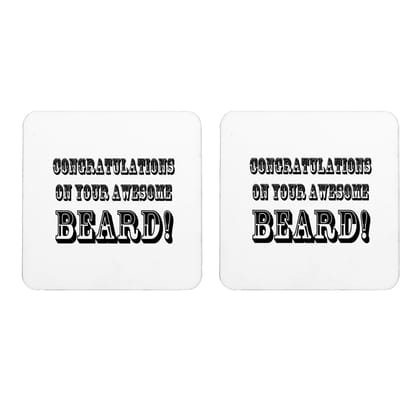 Multicolor Congratulations On Your Aweome Beard Set Of 2 Square Wooden Coaster