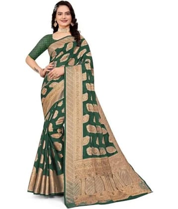 Gullak Organza Embellished Saree With Unstitched Blouse Piece ( Green )