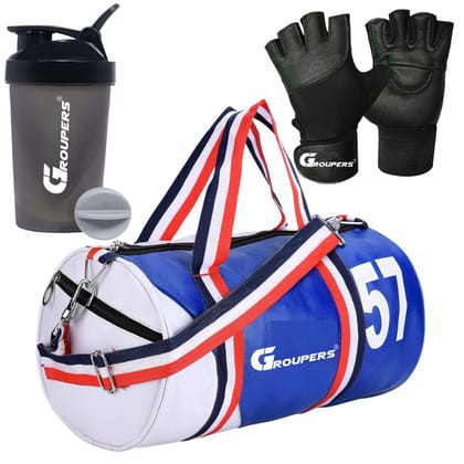 GROUPERS Combo Set of Duffle Polyester Bag with Shaker Bottle-400ml & Gloves