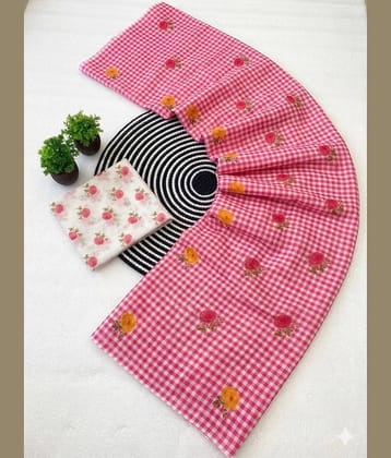 Sanwariya Silks Cotton Checked Regular Saree With Unstitched Blouse Piece ( Pink )