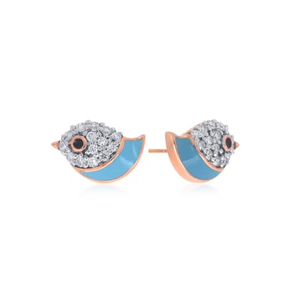 Senco Gold 14K Rose Gold Blue Birdie Kids Diamond Studs Earrings (Gold Weight - 1.1 g / 0.13 carat / HI-SI)