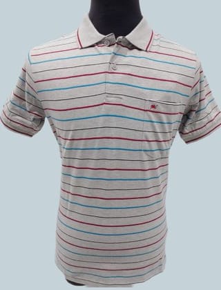 Monte Carlo Mens Grey Stripe Half Sleeve Collar T-shirt-223060207 / Grey / XXL