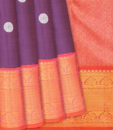 Lilac Handloom Kanchipuram Korvai Silk Saree With Buttas-Lilac-Lilac