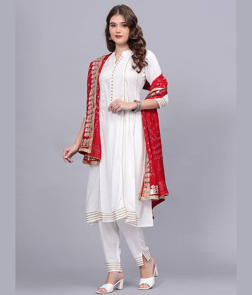JC4U Rayon Embellished Kurti With Pants Women's Stitched Salwar Suit - White ( Pack of 1 )