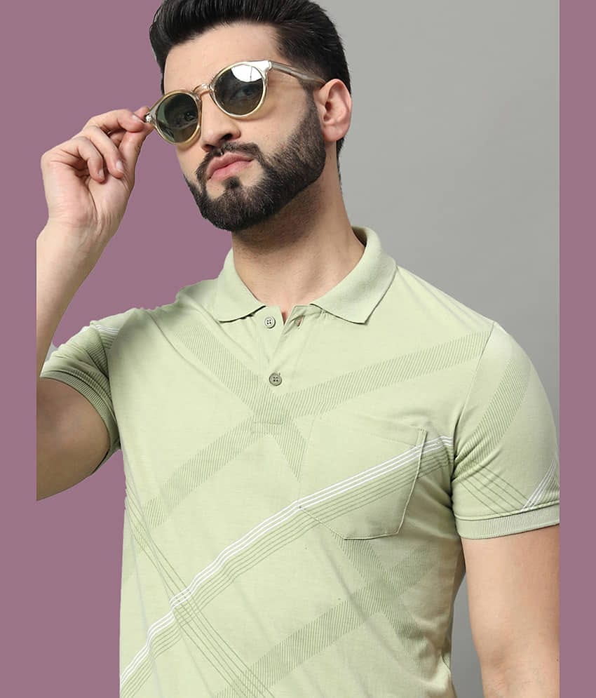 OGEN Pack of 1 Cotton Blend Regular Fit Printed Half Sleeves Men's Polo T Shirt ( Sea Green )