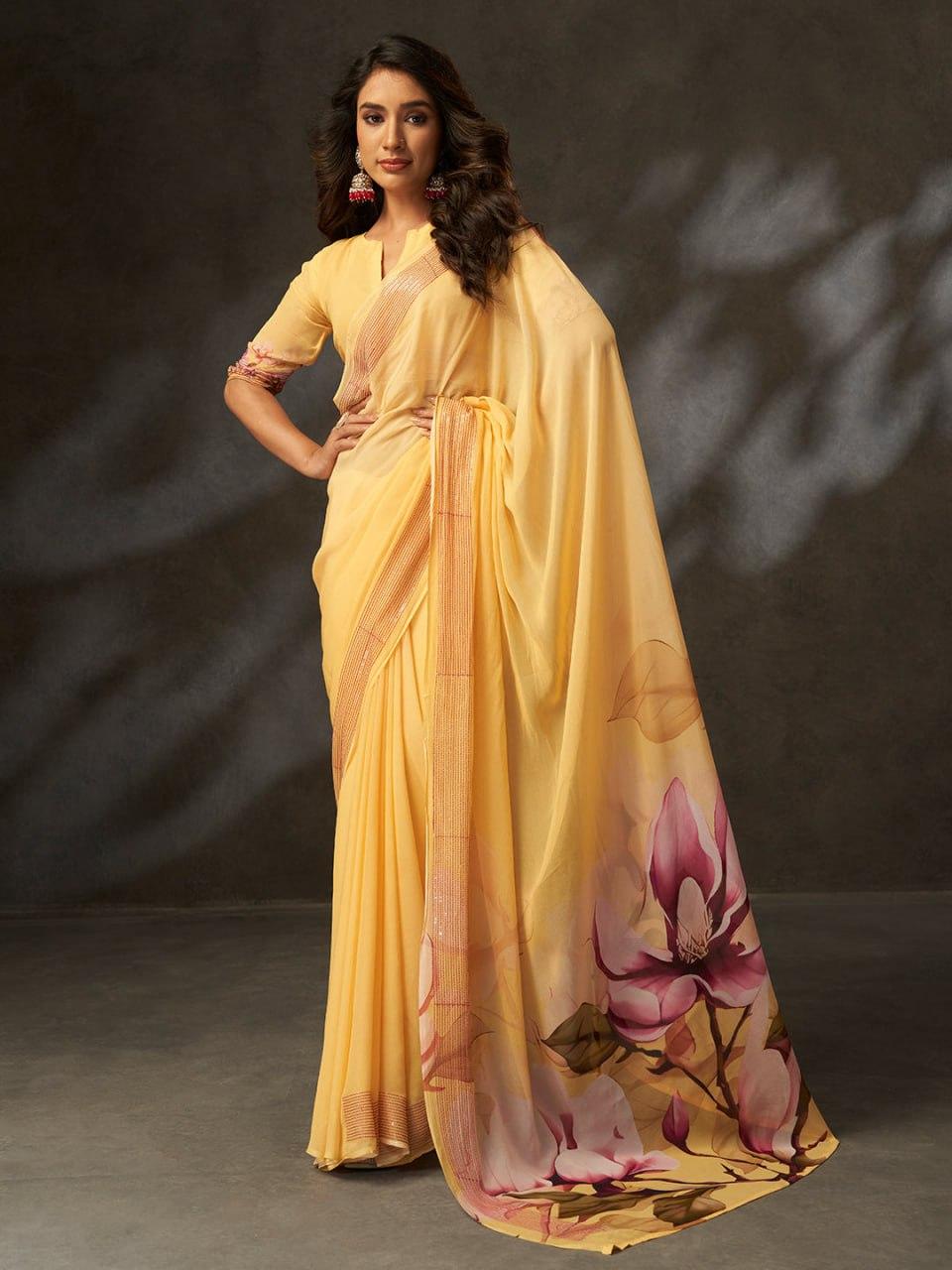 Digital Print Georgette Saree with Crochet Work