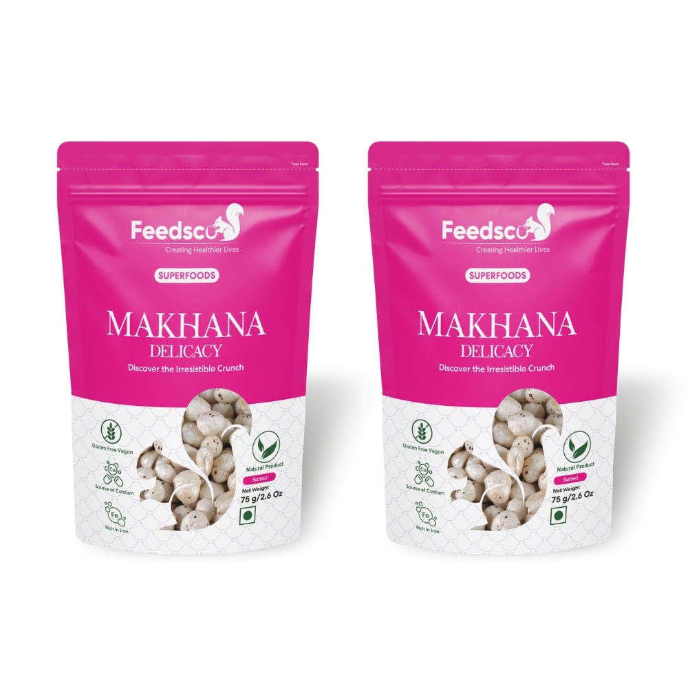 Feedsco Makhana Fox Nuts - Healthy Snacks 75 Gms (Pack of 2) - Raw & Plain Phool Makhana - Lotus Seeds - Vegan, Gluten-Free, Non-GMO Superfood