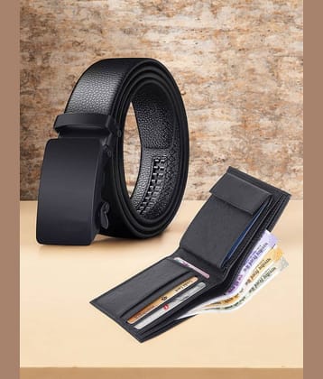 Kastner - Black PU Men's Belts Wallets Set ( Pack of 2 )