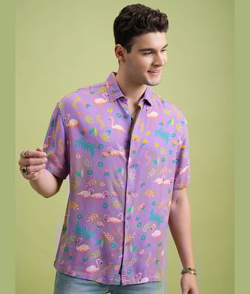 Ketch Viscose Oversized Fit Printed Half Sleeves Men's Casual Shirt - Lavender ( Pack of 1 )