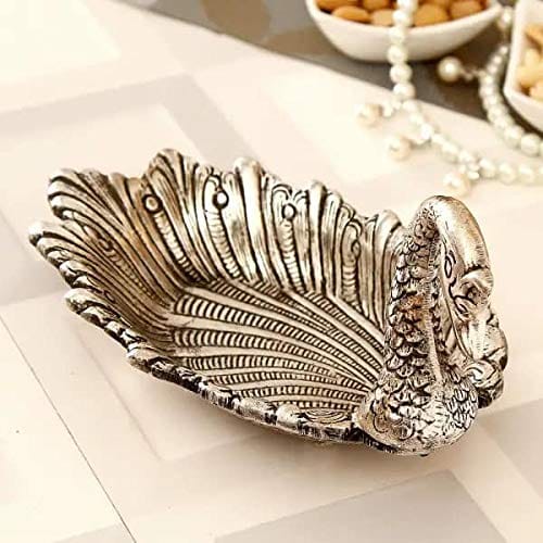DreamKraft Oxidized Aluminium Duck Shape Metal Solid Tray (Silver)