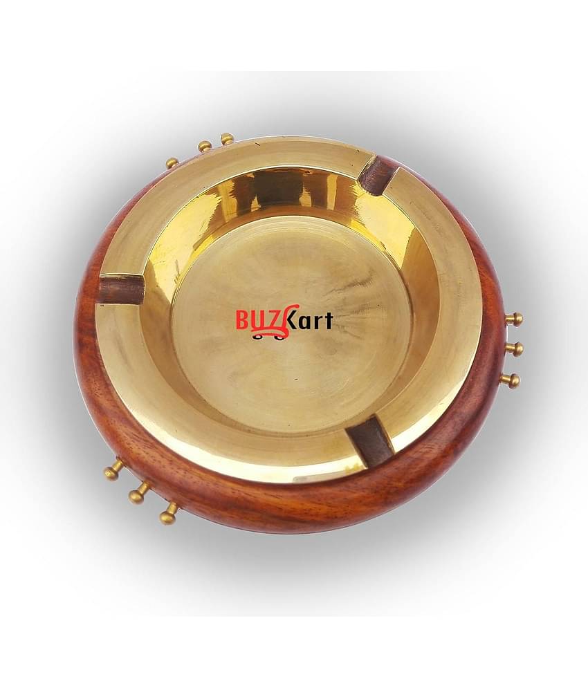 BuzyKart Wooden Ash Tray Brass Cup Decorative Handicraft Gift Item Antique Type