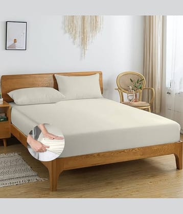 Apala Microfibre Solid Fitted 1 Bedsheet with 2 Pillow Covers ( King Size ) - Cream
