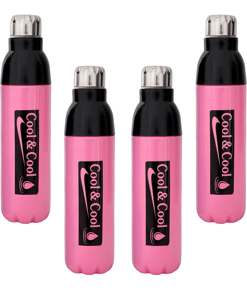 LAZYWINDOW Pink Plastic Insulated Water Bottle Pink Plastic Water Bottle 1000 mL ( Set of 4 )