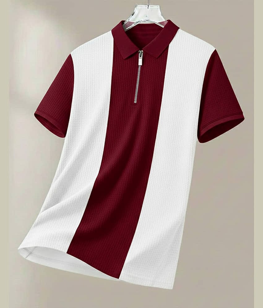 AUSK Men Cotton Blend Regular Fit Striped Polo T Shirt ( Purple )