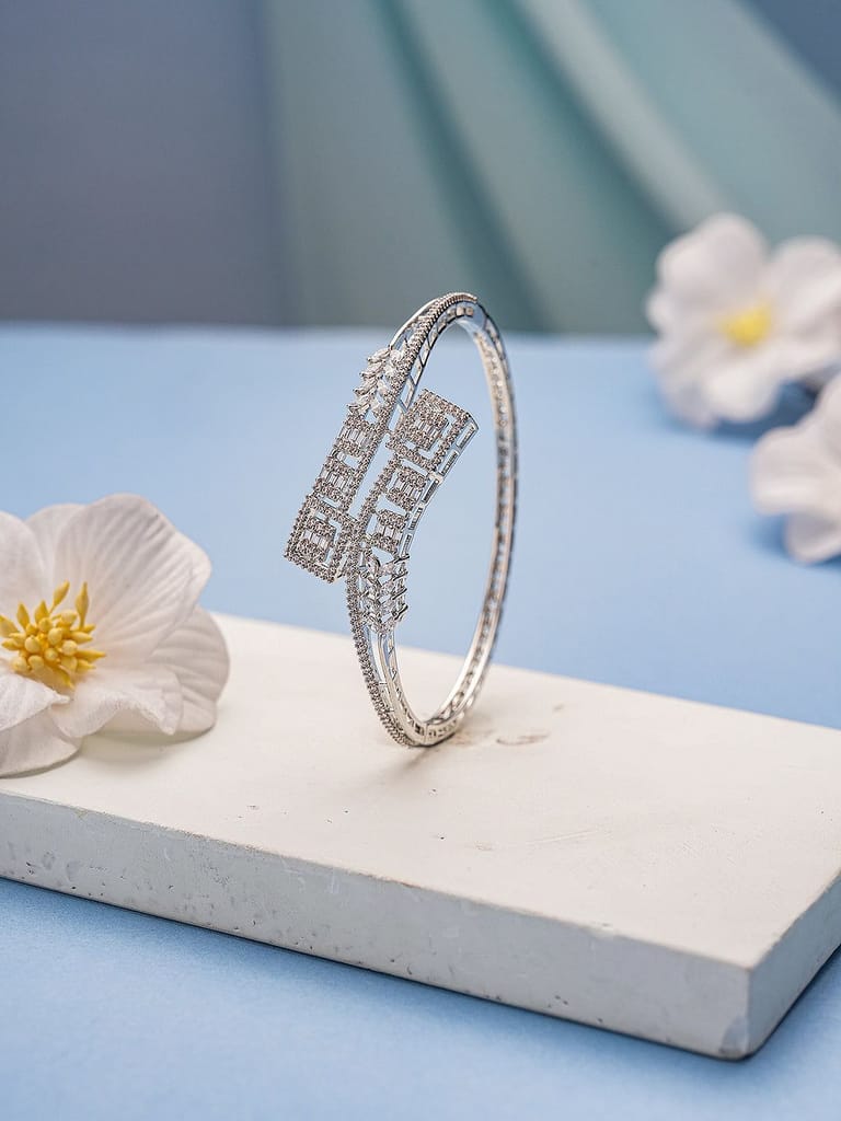 Silver Plated AD Studded Leafy Designer Minimal Bangle Bracelet - Bangles & Bracelets | Buy online on ZillyBuy