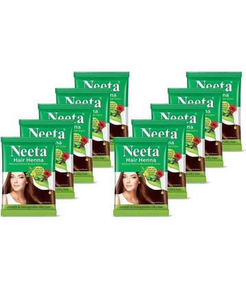 Neeta Hair Henna Powder Hair Color with 5 Herbs Natural Brown 15gm Pack of 10, Ammonia Free Hair Colour for Women & Men