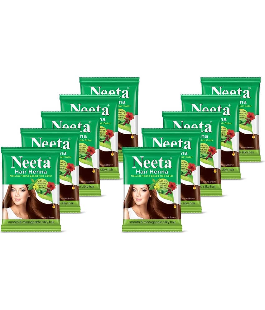 Neeta Hair Henna Powder Hair Color with 5 Herbs Natural Brown 15gm Pack of 10, Ammonia Free Hair Colour for Women & Men