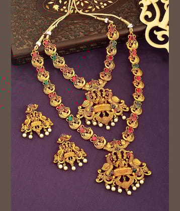 Spargz Alloy Golden Traditional Necklace set Combo Matinee