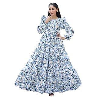 SARINKU Gown Crepe Fabric Dress for Women Stylish Ethnic Gown Long One Piece for Girls and Women