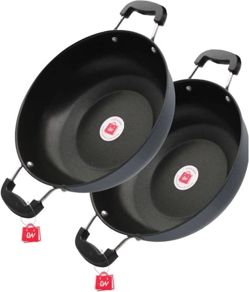 LAZYWINDOW KADHAI Non-Stick Iron Pan Induction Bottom without Lid 26 cm Diameter 3 Ltr