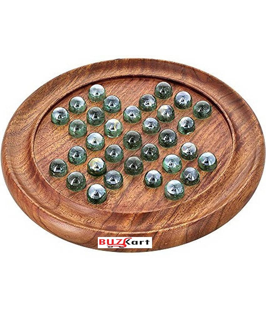 BuzyKart® Solitaire Board Puzzle Games In Sheesham Wood With Glass Marbles