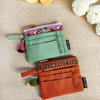 Mini Wallet front card Combo- Green & Rust