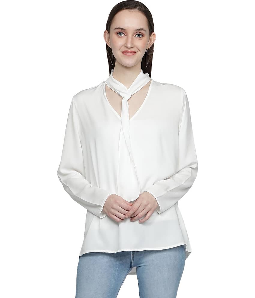NUEVOSDAMAS Women's Polyester Asymmetrical Top ( White )