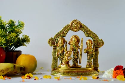 Brass Ram Darbar Idol Statue Murti (Color - Golden, Size - 7H *6L*3B) by Snova Enterprises