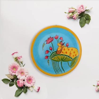 Handpainted Cow and Lotus Pichwai Wooden Wall Plate 10